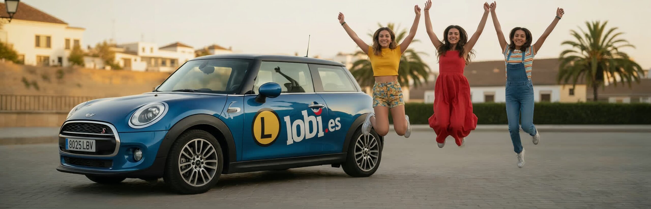 Amigas celebrando junto al coche